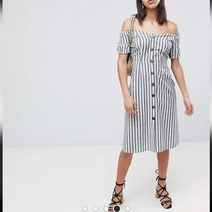 ASOS Design Button Through Midi Off Shoulder Dress